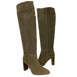 Zara Brown Over the Knee Suede Boots Heeled Sz 36 Pull On Neutral Made Portugal